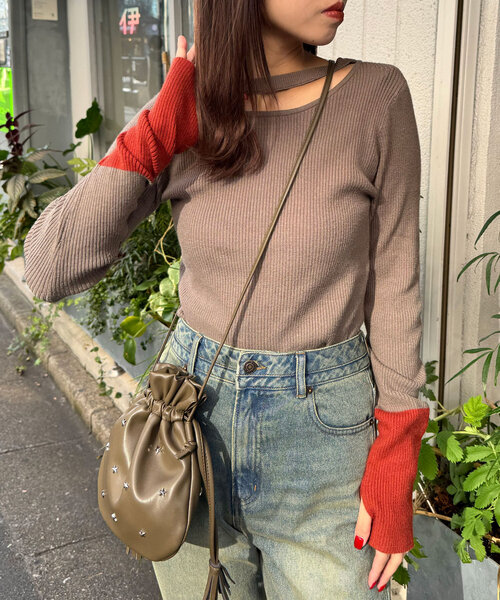 CIAOPANIC（チャオパニック）の「アンチピリングチョーカーニット（ニット/セーター・レディース・ブラック/グレー/オフホワイト/カーキ/ブルー/レッド・ONE SIZE）」の4枚目の写真