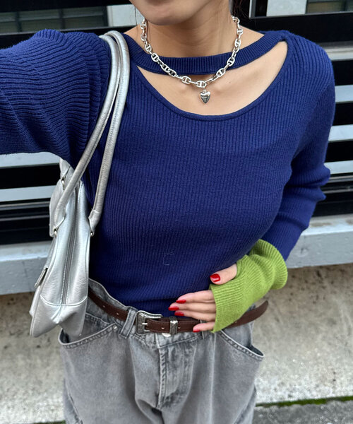 CIAOPANIC（チャオパニック）の「アンチピリングチョーカーニット（ニット/セーター・レディース・ブラック/グレー/オフホワイト/カーキ/ブルー/レッド・ONE SIZE）」の5枚目の写真