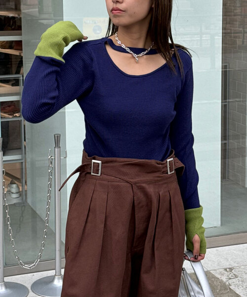 CIAOPANIC（チャオパニック）の「アンチピリングチョーカーニット（ニット/セーター・レディース・ブラック/グレー/オフホワイト/カーキ/ブルー/レッド・ONE SIZE）」の15枚目の写真