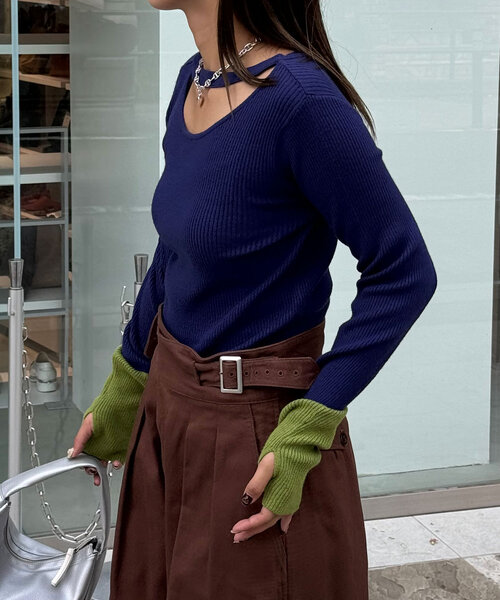 CIAOPANIC（チャオパニック）の「アンチピリングチョーカーニット（ニット/セーター・レディース・ブラック/グレー/オフホワイト/カーキ/ブルー/レッド・ONE SIZE）」の16枚目の写真