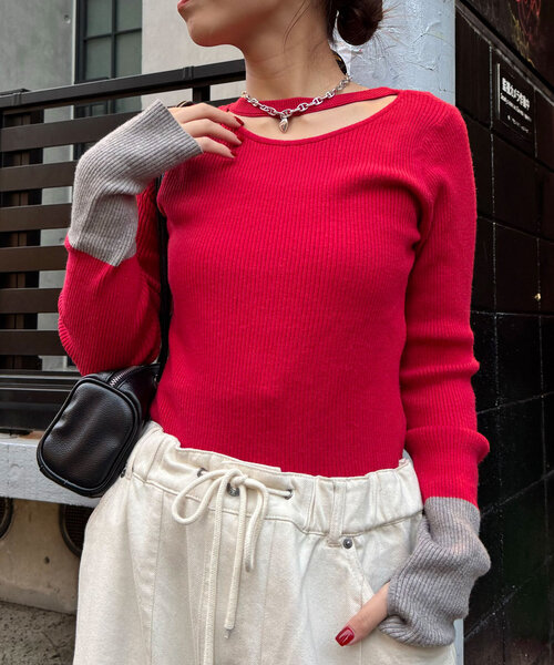 CIAOPANIC（チャオパニック）の「アンチピリングチョーカーニット（ニット/セーター・レディース・ブラック/グレー/オフホワイト/カーキ/ブルー/レッド・ONE SIZE）」の21枚目の写真