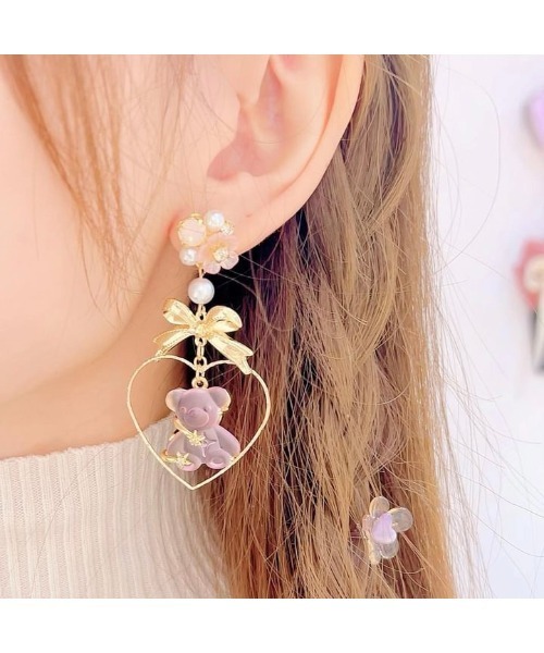 Arivenalice】キラキラくまちゃんハートフープ イヤリング(MA