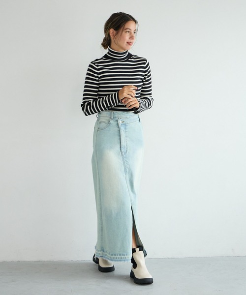 BAYFLOW（ベイフロー）の「[袖口ボタンがポイント]リブタートルニットプルオーバー（ニット/セーター・レディース・ブラック×ホワイト/レッド/ブラック/グレー・SMALL/MEDIUM）」の6枚目の写真