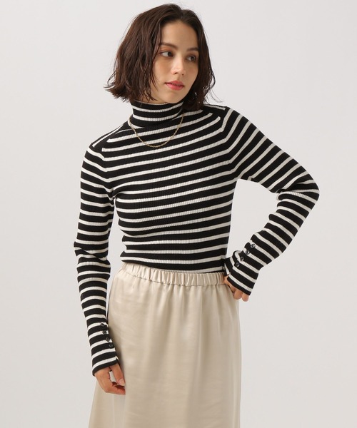 BAYFLOW（ベイフロー）の「[袖口ボタンがポイント]リブタートルニットプルオーバー（ニット/セーター・レディース・ブラック×ホワイト/レッド/ブラック/グレー・SMALL/MEDIUM）」の11枚目の写真