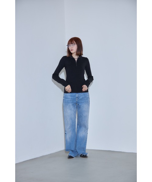 leimn(レイムン)の「フィンガーホールハーフジップリブニットポロシャツ(ニット/セーター・レディース・アイボリー/チャコールグレー/ブラック・FREE)」の11枚目の写真