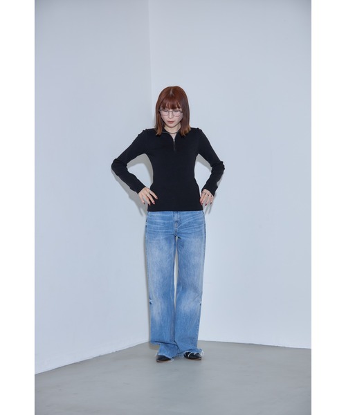 leimn(レイムン)の「フィンガーホールハーフジップリブニットポロシャツ(ニット/セーター・レディース・アイボリー/チャコールグレー/ブラック・FREE)」の12枚目の写真