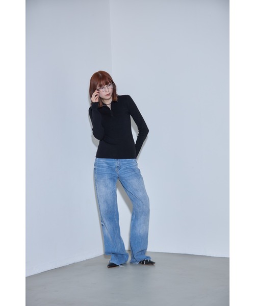 leimn(レイムン)の「フィンガーホールハーフジップリブニットポロシャツ(ニット/セーター・レディース・アイボリー/チャコールグレー/ブラック・FREE)」の13枚目の写真
