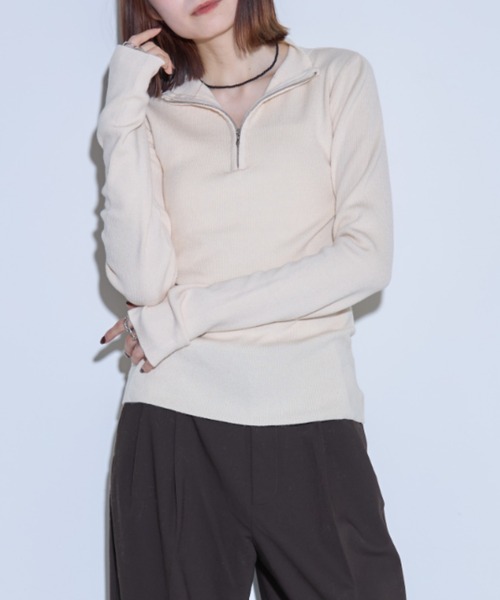 leimn(レイムン)の「フィンガーホールハーフジップリブニットポロシャツ(ニット/セーター・レディース・アイボリー/チャコールグレー/ブラック・FREE)」の17枚目の写真