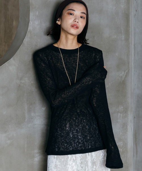 LIENCOEUR（リアンクール）の「シアーロングスリーブロンT（Tシャツ/カットソー・レディース・グレー/ブラック/ホワイト/ライトグリーン・FREE）」の5枚目の写真