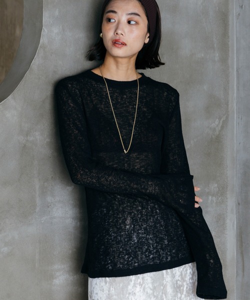 LIENCOEUR（リアンクール）の「シアーロングスリーブロンT（Tシャツ/カットソー・レディース・グレー/ブラック/ホワイト/ライトグリーン・FREE）」の6枚目の写真