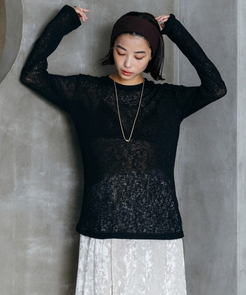 LIENCOEUR（リアンクール）の「シアーロングスリーブロンT（Tシャツ/カットソー・レディース・グレー/ブラック/ホワイト/ライトグリーン・FREE）」の8枚目の写真