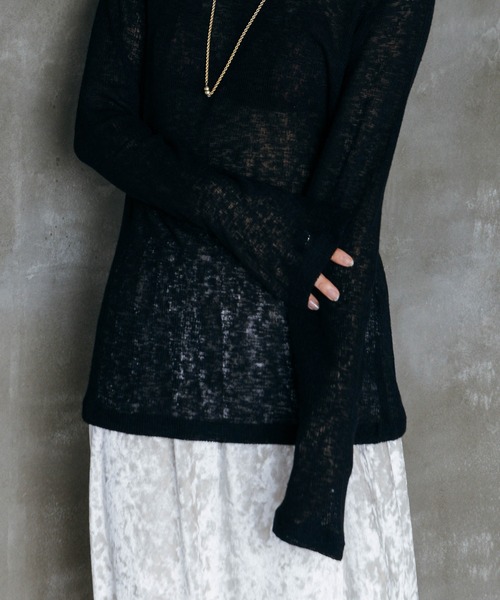 LIENCOEUR（リアンクール）の「シアーロングスリーブロンT（Tシャツ/カットソー・レディース・グレー/ブラック/ホワイト/ライトグリーン・FREE）」の10枚目の写真