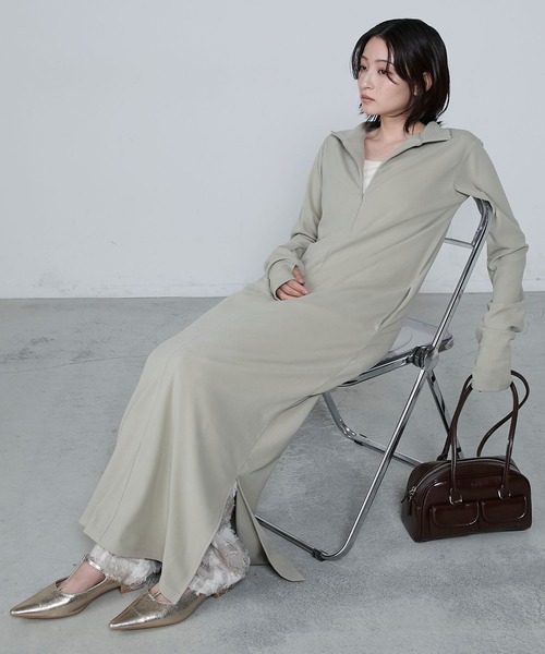 High neck long zip maxi dress / ハイネック ロングZIP マキシ