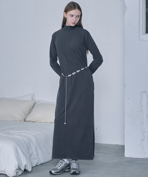 High neck long zip maxi dress / ハイネック ロングZIP マキシ