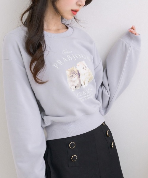 ems excite(エムズエキサイト)の「catsロゴショートトレーナー(Tシャツ/カットソー・レディース・ダークグレー/ナチュラル/ブルー・FREE)」の3枚目の写真