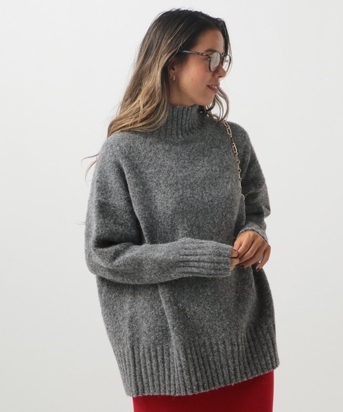 BAYFLOW（ベイフロー）の「[ふっくら軽くあったか]ブークレタートルニットプルオーバー（ニット/セーター・レディース・オレンジ/チャコール/グリーン/ライトグレー・FREE）」の7枚目の写真