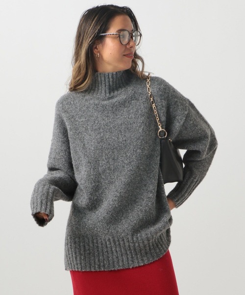 BAYFLOW（ベイフロー）の「[ふっくら軽くあったか]ブークレタートルニットプルオーバー（ニット/セーター・レディース・オレンジ/チャコール/グリーン/ライトグレー・FREE）」の8枚目の写真