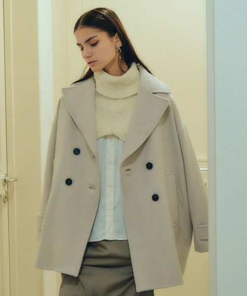 YECCA VECCA（イェッカヴェッカ）の「ウール混ミドル丈Pコート（ピーコート・レディース・ダークネイビー/モカ/ライトベージュ・FREE）」の3枚目の写真