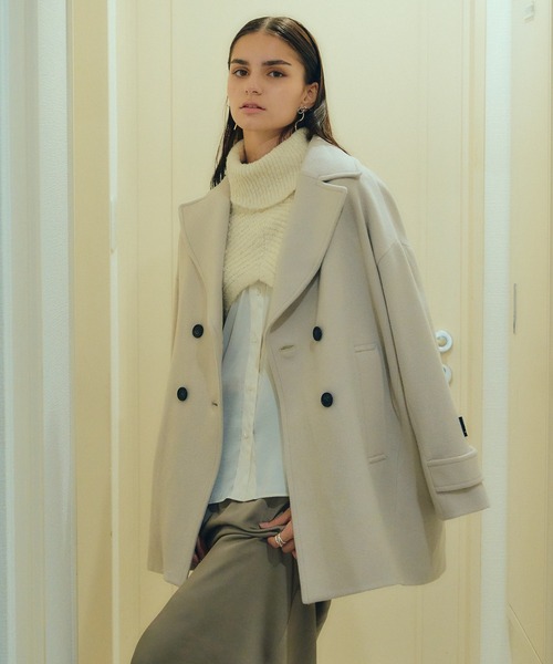 YECCA VECCA（イェッカヴェッカ）の「ウール混ミドル丈Pコート（ピーコート・レディース・ダークネイビー/モカ/ライトベージュ・FREE）」の4枚目の写真