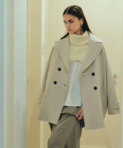 YECCA VECCA（イェッカヴェッカ）の「ウール混ミドル丈Pコート（ピーコート・レディース・ダークネイビー/モカ/ライトベージュ・FREE）」の5枚目の写真