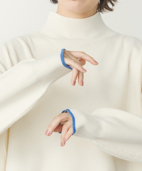 【セール】【静電気防止】やわもちヤーン 袖配色 オーバータートルニット（ニット/セーター）｜hunch（ハンチ）