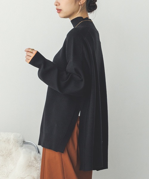 【セール】【静電気防止】やわもちヤーン 袖配色 オーバータートルニット（ニット/セーター）｜hunch（ハンチ）