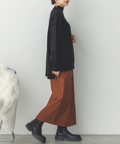 【セール】【静電気防止】やわもちヤーン 袖配色 オーバータートルニット（ニット/セーター）｜hunch（ハンチ）