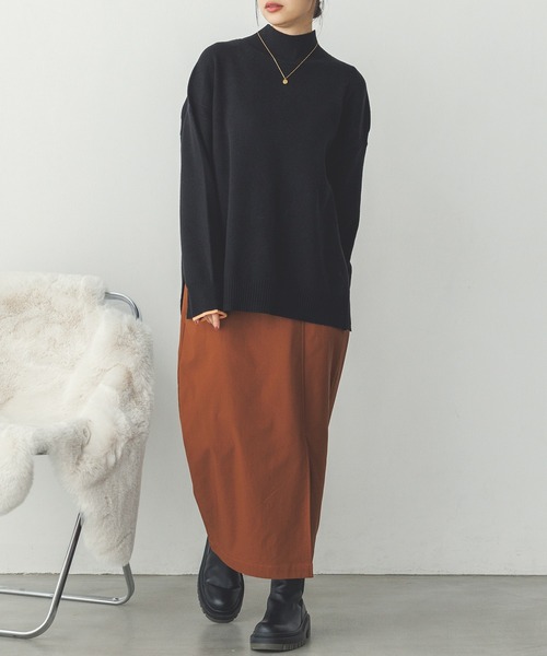 【セール】【静電気防止】やわもちヤーン 袖配色 オーバータートルニット（ニット/セーター）｜hunch（ハンチ）