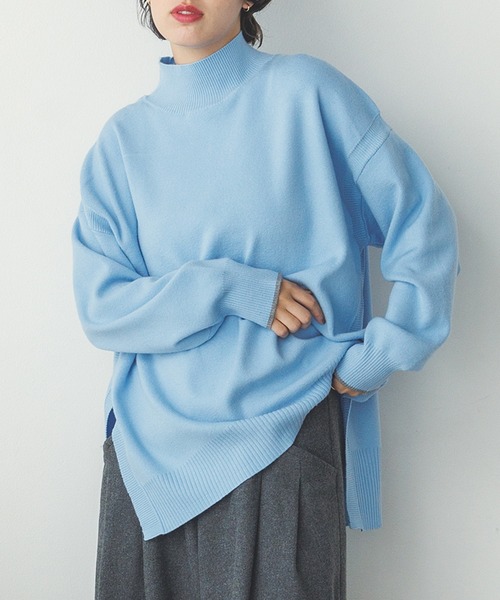 【セール】【静電気防止】やわもちヤーン 袖配色 オーバータートルニット（ニット/セーター）｜hunch（ハンチ）
