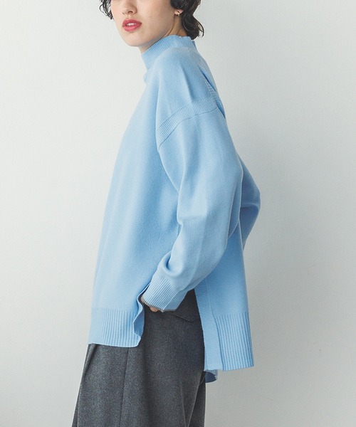 【セール】【静電気防止】やわもちヤーン 袖配色 オーバータートルニット（ニット/セーター）｜hunch（ハンチ）