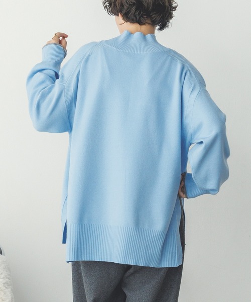 【セール】【静電気防止】やわもちヤーン 袖配色 オーバータートルニット（ニット/セーター）｜hunch（ハンチ）