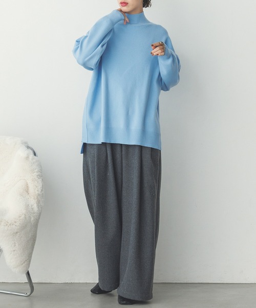 【セール】【静電気防止】やわもちヤーン 袖配色 オーバータートルニット（ニット/セーター）｜hunch（ハンチ）