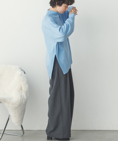 【セール】【静電気防止】やわもちヤーン 袖配色 オーバータートルニット（ニット/セーター）｜hunch（ハンチ）