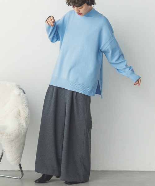 【セール】【静電気防止】やわもちヤーン 袖配色 オーバータートルニット（ニット/セーター）｜hunch（ハンチ）