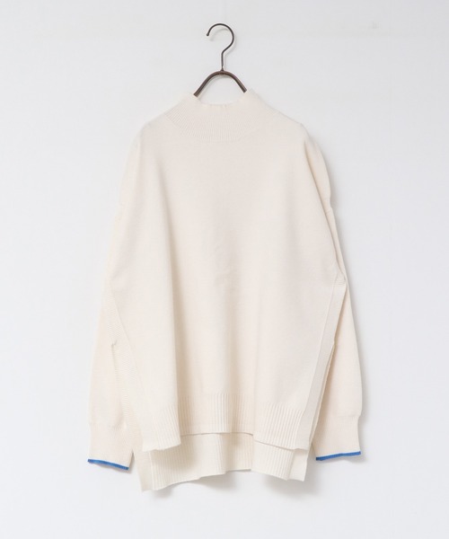 【セール】【静電気防止】やわもちヤーン 袖配色 オーバータートルニット（ニット/セーター）｜hunch（ハンチ）