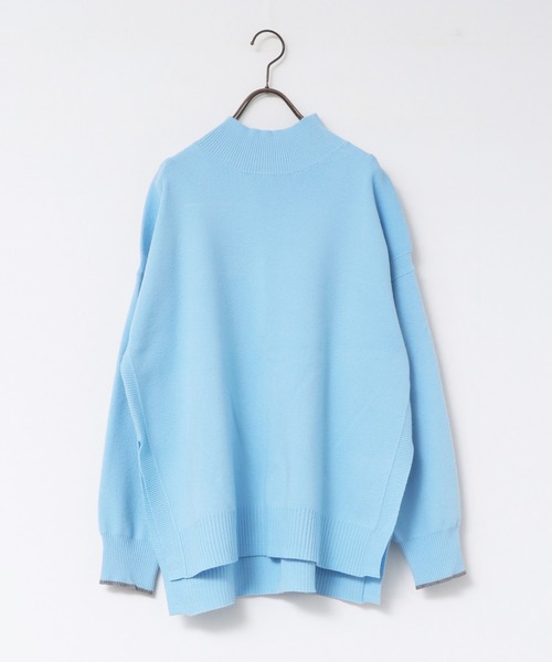 【セール】【静電気防止】やわもちヤーン 袖配色 オーバータートルニット（ニット/セーター）｜hunch（ハンチ）