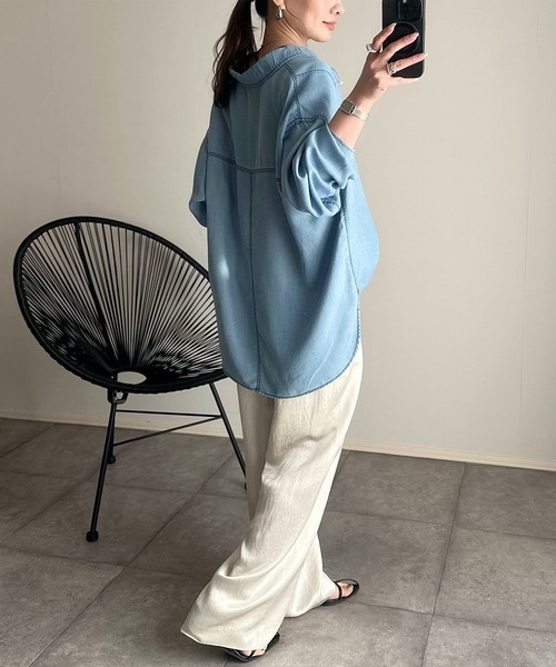 大人デニム】パール釦オーバーデニムシャツ Emma Taylor