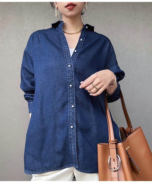 セール】【大人デニム】パール釦オーバーデニムシャツ（シャツ