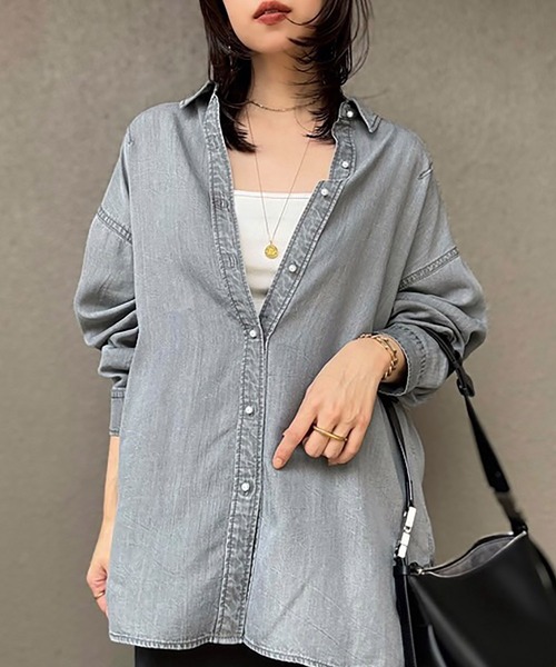 大人デニム】パール釦オーバーデニムシャツ（シャツ/ブラウス）｜Emma