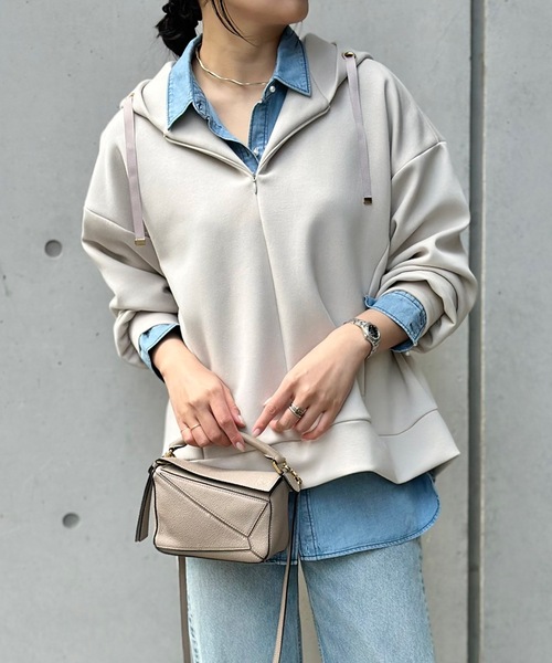シルエット変更可◎大人デニム】パール釦オーバーデニムシャツ Emma