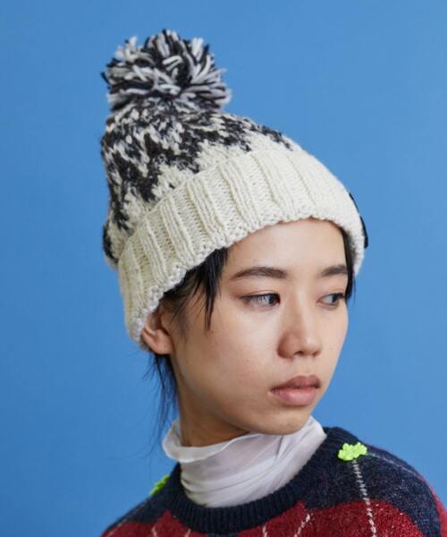 FRAPBOIS(フラボア)の「HCK ジャガードニットキャップ(ニットキャップ/ビーニー・レディース・グレー/アイボリー・FREE)」の4枚目の写真