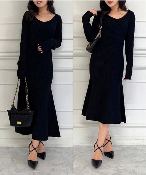 ROYAL PARTY(ロイヤルパーティー)の「Vネックマーメイドワンピース(ワンピース・レディース・パープル/ブラック・FREE/SHORT)」の3枚目の写真