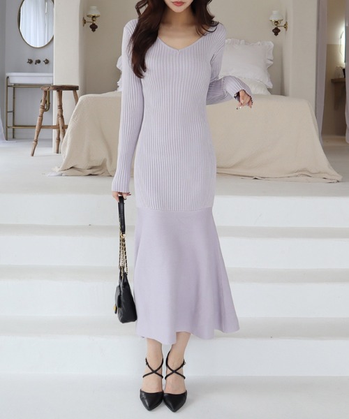 ROYAL PARTY(ロイヤルパーティー)の「Vネックマーメイドワンピース(ワンピース・レディース・パープル/ブラック・FREE/SHORT)」の12枚目の写真