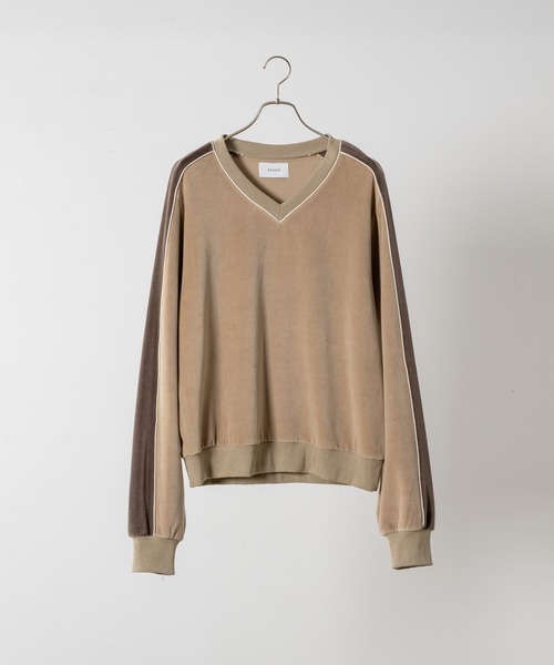 独特の上品 LOOSE V-NECK VELVET SWEAT/ルーズVネックベルベットスウェット トップス