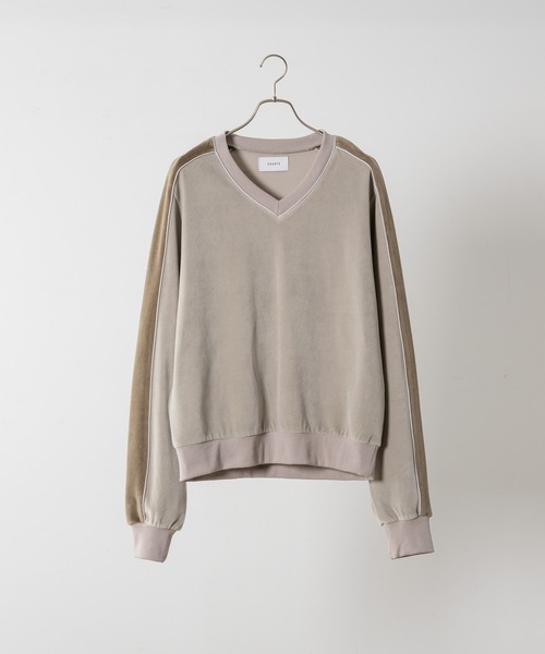 Loose v-neck velvet sweat / ルーズVネックベルベットスウェット