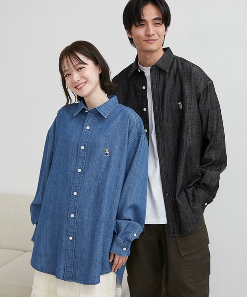 coen（コーエン）の「ワンポイントベア刺繍デニムシャツ（シャツ/ブラウス・メンズ・ブラック/ネイビー/コバルトブルー・M/L/XL）」の4枚目の写真