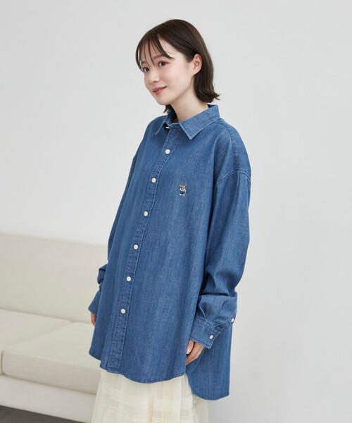 coen（コーエン）の「ワンポイントベア刺繍デニムシャツ（シャツ/ブラウス・メンズ・ブラック/ネイビー/コバルトブルー・M/L/XL）」の5枚目の写真