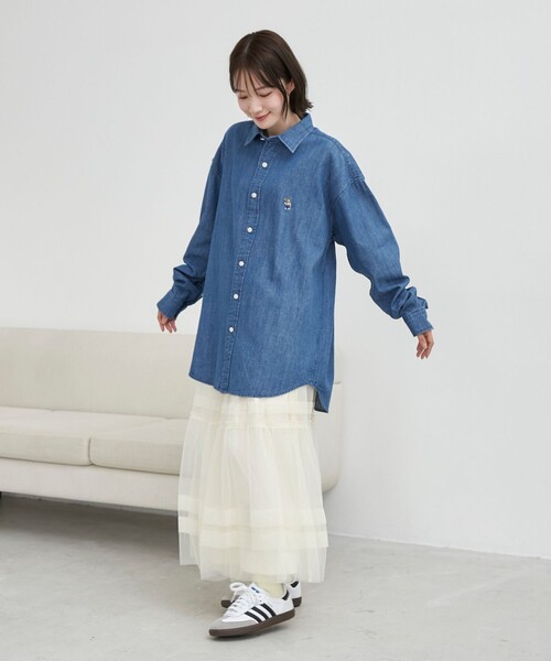 coen（コーエン）の「ワンポイントベア刺繍デニムシャツ（シャツ/ブラウス・メンズ・ブラック/ネイビー/コバルトブルー・M/L/XL）」の6枚目の写真