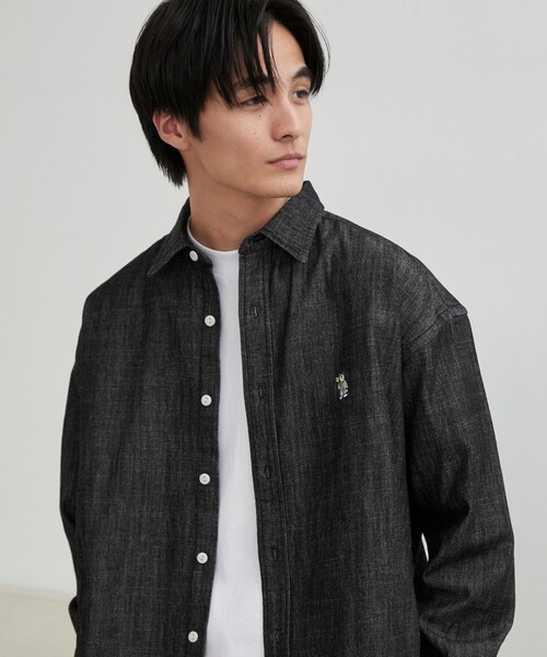 coen（コーエン）の「ワンポイントベア刺繍デニムシャツ（シャツ/ブラウス・メンズ・ブラック/ネイビー/コバルトブルー・M/L/XL）」の7枚目の写真