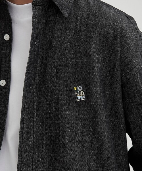 coen（コーエン）の「ワンポイントベア刺繍デニムシャツ（シャツ/ブラウス・メンズ・ブラック/ネイビー/コバルトブルー・M/L/XL）」の8枚目の写真